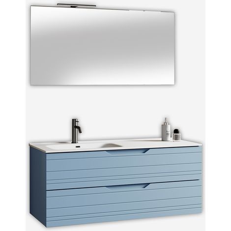 Mobile bagno sospeso con lavabo e specchio Solmira SX - Azzurro