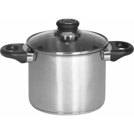 Pot à légumes 24 cm DENVER en acier inoxydable, avec couvercle en verre, finition argentée, 1 pièce (1/4)