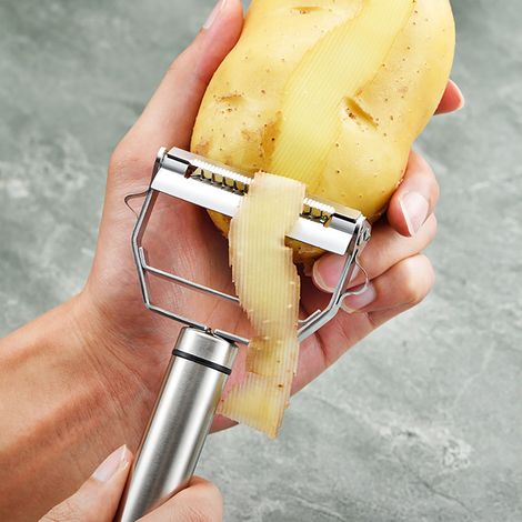 Sparschäler und Reibe aus Edelstahl mit Reinigungsbürste, für Karotten, Kartoffeln, Gemüse und Obst (1/5)