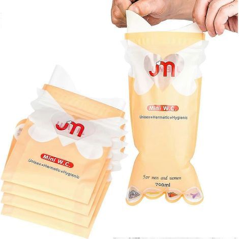Lot de 6 sacs à urine jetables de 700 ml avec feuille de coton absorbante, sacs portables pour hommes et femmes, idéaux pour les voyages et le camping. (1/5)