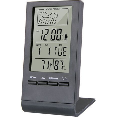 Station météo sans Fil, Thermomètre Hygromètre Baromètre Intérieur Extérieur, Horloge Numérique Réveil avec capteur extérieur Affichage Heure Date Jour Phase de Lune(Noir) (1/3)