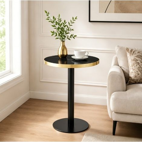 Tavolino salotto rotondo 60 x 73,7 cm in MDF e metallo nero HAVRYA (1/5)