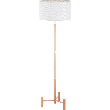 Lampadaire trépied bois clair abat-jour blanc 155 cm (1/3)