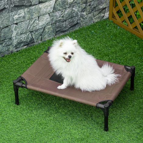 Lit surélevé pour chien avec assise respirante. En acier et tissu. 61 x 46 x 18 cm. Noir et café.