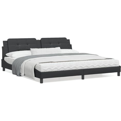 Lit avec matelas noir 200x200 similicuir (1/5)