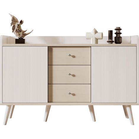 Buffet 3 tiroirs en teinte bois moderne avec étagères, pour chambre et salon, L117,5 cm (1/5)