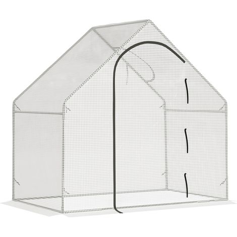 Walk-In Greenhouse with Window Roll-Up Door, Portable Garden Grow House with Steel Frame for Vegetable Plant Herb, 180 x 100 x 168cm, White