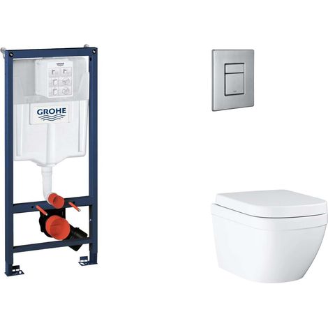Grohe Rapid SL - Set con modulo d'installazione WC a parete, copriwater WC SoftClose, placca di comando Skate Cosmopolitan, Triple Vortex, acciaio inox spazzolato SANI11BB2118 (1/5)