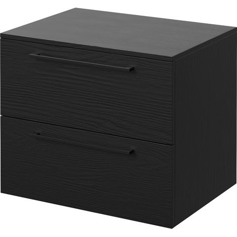 Napoli 460 Nero Oak 600mm Wall Mounted 2 Drawer Vanity Unit for Countertop Basins - 600mm - Matt Black 320mm Handle
