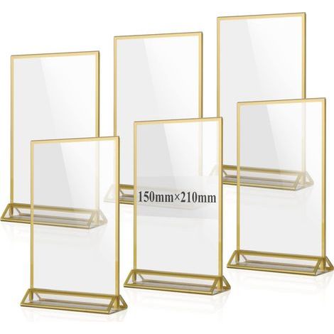 6PCS Presentoir de Table en Acrylique A5, Porte Affiche Doré, Cadre Photo Double Face Transparent pour Menu, Photo, Marriage, Publicité, Réception (1/5)