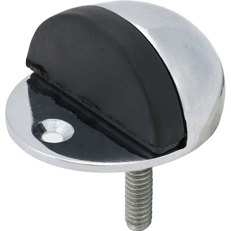 Butée de porte ovale – Chrome poli – Fixation au sol – Pointe tampon de protection en caoutchouc – 47 mm (1/2)