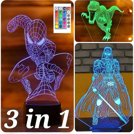 3D-Nachtlicht mit Fernbedienung, 7-farbige LED-Tischlampe – Superhelden-Spielzeug (1/5)