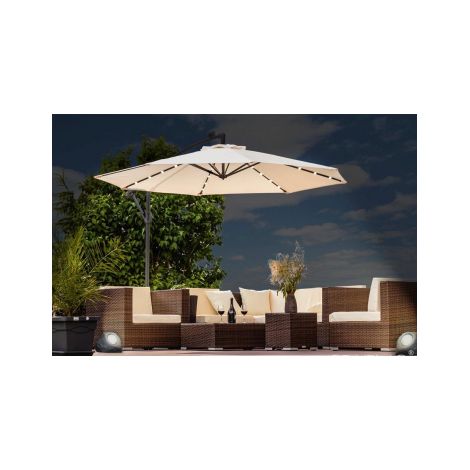 Ombrellone ottagonale ecrù 2,7 mt con palo laterale e illuminazione led pannello solare Sicorage Ludex