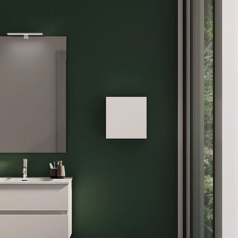 Meuble suspendu pour salle de bain 35x35 cm blanc effet bois réversible Yili (1/4)
