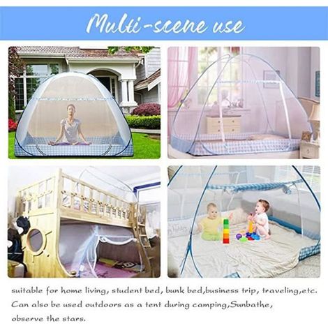 Moustiquaire de Lit Pliable, Portable de voyage Moustiquaire, Double Porte Camping Mosquito Rideau, 120 200cm, Bleue (1/4)
