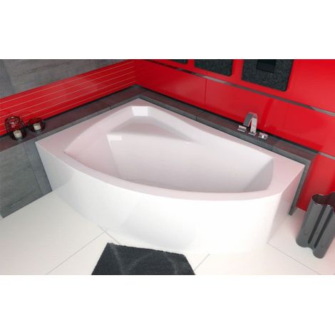 ECOLAM Baignoire d'angle Rima 170x110 cm  version gauche  tablier acrylique  pieds siphon + silicone  Belle forme  Set complet (1/5)