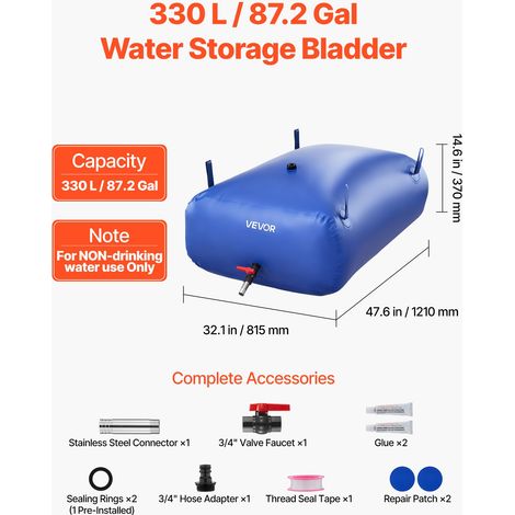Réservoir d'Eau Souple 330 L Vessie de Stockage Eau Pliable Sac Conteneur Eau PVC 1000D pour Irrigation de Jardin, Camping, Camping… (1/5)
