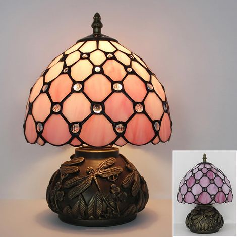 Lampe de table rétro avec abat-jour en vitrail vintage, lampe de table minimaliste pour salon et chambre (ampoule E27 non incluse). (1/3)