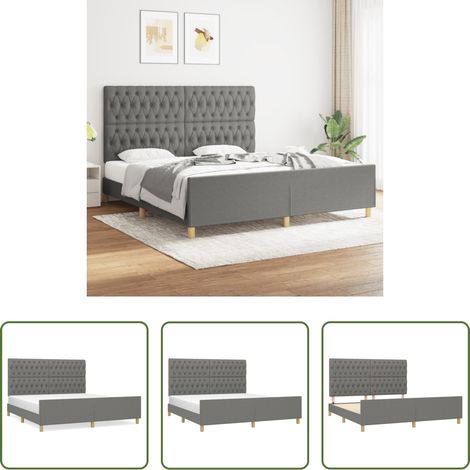 Tête de lit réglable - Cadre de lit sans matelas gris foncé 180x200 cm tissu (1/5)