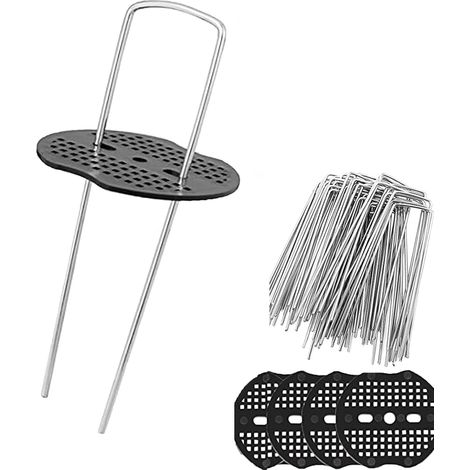 50 Pièces Piquets de Fixation en Acier, Ancrages au Sol en Acier, Ancrages au Sol Stables avec 50 Disques Tampons pour la Toison de Jardin, Camping,150 mm de Long, 25 mm de Large, Ø 2.7 mm (1/5)