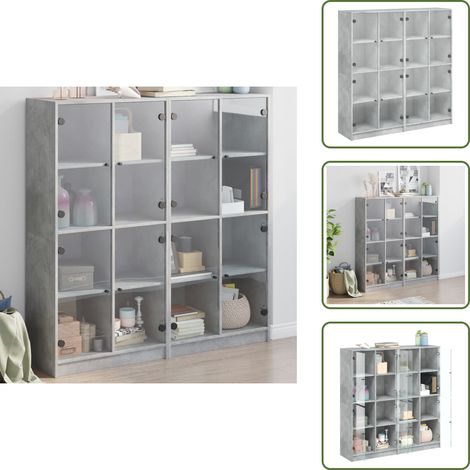 The Living Store Bibliothèque avec portes gris béton 136x37x142 cm - Bibliothèque - Meuble De Rangement - Armoire - Étagères - Buffet