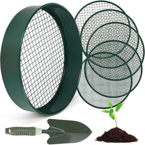 Tamis de jardinage - Acier inoxydable 5 tamis interchangeables - Jardinage et préparation du sol - 30 5 cm Vert (1/5)