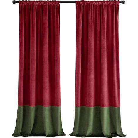 Tenda, in velluto, con design a blocchi di colore, coda verde-b, altezza 108 pollici-a (1/2)