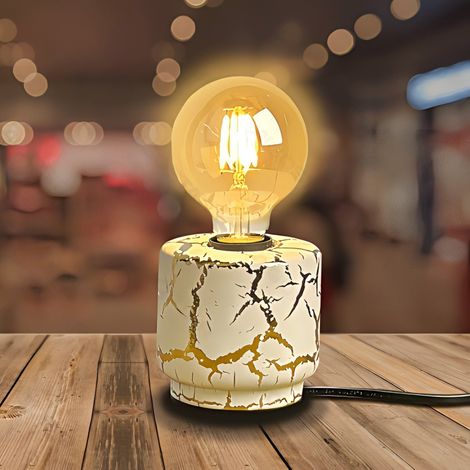 Supports de Lampe en Céramique à Effet Fissuré Doré – Lot de 2, Douille E27, pour Décoration Vintage, Artisanat Unique et Charme Rétro Raffiné (1/2)