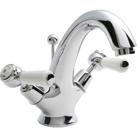 Old London Topaz White Lever Chrome Mono Basin Mixer Tap with Dome Collar - BC305DL (1/3)