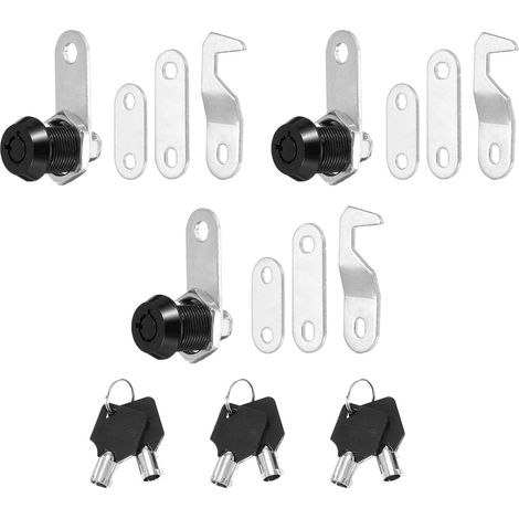 Verrous de placard noirs de 5/8 pouce avec clés noires, ensemble de serrure à came en alliage de zinc de 3 paquets pour rangement, boîte à outils (1/5)
