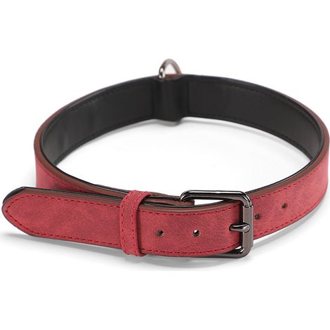 Soft Cushion Padded Leather Adjustable Dog Collar with Hole Punch, Red(L) (1/5)