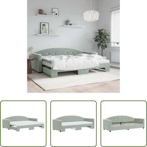vidaXL Matratze - Tagesbett Ausziehbar mit Matratzen Hellgrau 80x200 cm Samt (1/5)