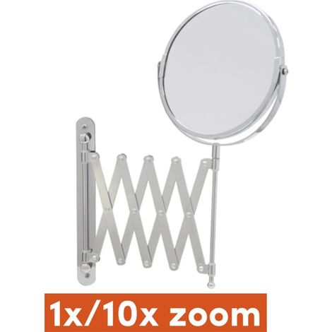 Miroir de salle de bain mural, rétractable, pliable, miroir grossissant double face, rotation à 360 degrés, chromé, 18,5 cm, grossissement x10. (1/5)