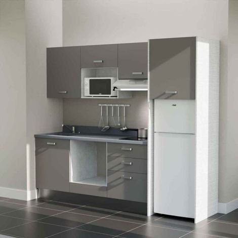 Kochnischen K37L - 240 cm - Grau - Cromo - Spüle links + Haushaltsgeräte weiß (1/4)