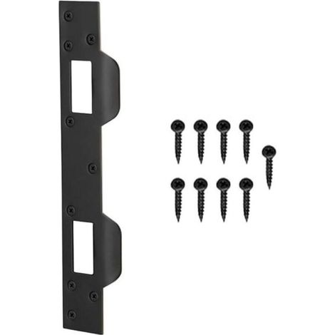 Door Lock Repair Plate, Heavy Duty Double Hole Metal Lock Plate for Door Security Reinforcement (Black) (1/5)