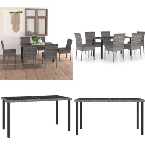 7-tlg. Garten-Essgruppe Poly Rattan Grau - Gartenmöbel - Essgruppe - Outdoor-Möbel - Rattanmöbel - Balkonmöbel - Home & Living (1/5)