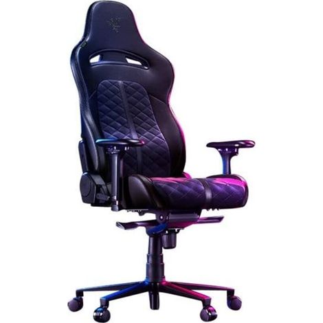 Sedia da gioco Razer Enki ergonomica nera con supporto lombare integrato, rivestimento in similpelle multicouche, imbottitura in schiuma, cuscino per la testa e altezza regolabile (1/5)