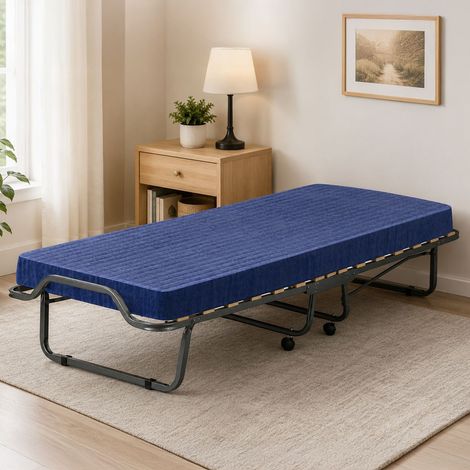 Talamo Italia - Cama plegable Daaltone, Cama plegable que ahorra espacio con 15 somier, Funda incluida, 100% Made in Italy, 80x200h40 cm, Colchón viscoelástico incluido (1/5)
