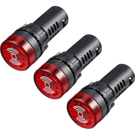 (Schwarz, Rot) 3-teilige LED-Signalleuchte, AC/DC 12V, Alarm, Blinklicht, Summer, rote LED (1/5)