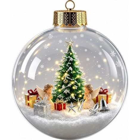 Boule de Noël lumineuse en cristal, décor intérieur de scène enneigée en 3D, décoration de sapin de Noël ronde et transparente, style A avec lumières. (1/4)