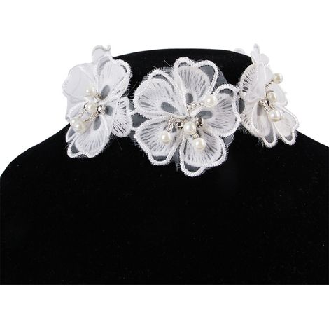 Collier en dentelle pour chien ou chat, motif floral, adorable ornement de cou pour chiot avec fermoir mousqueton (Blanc M) (1/2)