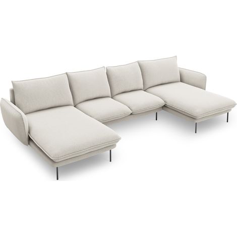 Canapé panoramique 6 places en tissu structurel beige clair (1/5)
