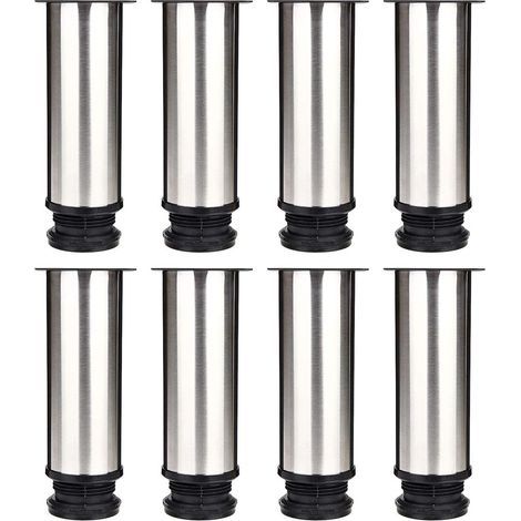 Selected Lot de 8 Pieds de Meubles, Pied Cuisine Réglables Ø 50 mm/Hauteur 150 mm Ronds Métal Acier Inoxydable Canapé Jambe Table Pieds (1/5)