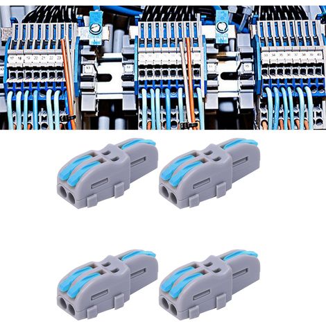Packung mit 20 T-förmigen Schnellanschlussklemmen, Druckknopfverbindern, Parallelverteilern (1 Eingang, 2 Ausgänge), SPL-F12A, blau (1/5)
