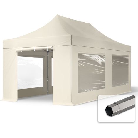 TOOLPORT 3x6 m Tente pliante - Acier, côté panoramique, crême