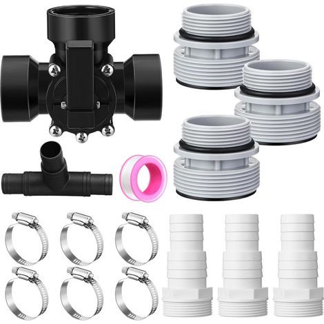 Universelles 1,5"-Dreiwegeventil-Set – inklusive Adapter und Schlauchschellen – für Poolfilter und -systeme (1/4)