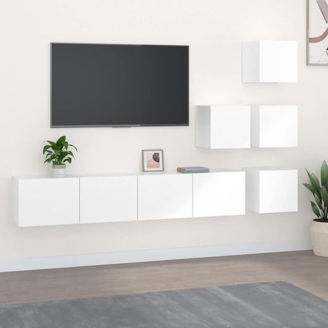 Meuble TV mural-Banc TV-Meuble Télé Blanc Bois d'ingénierie (1/5)