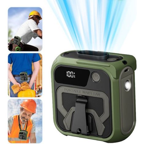 Ventilatore portatile da cintura,ventilatore da indossare sotto la camicia con clip a 5 velocità,ventilatori da camicia con display a LED,Verde (1/5)