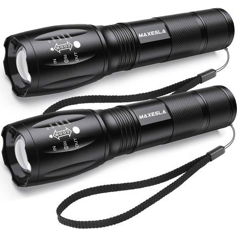 Extrem leistungsstarke LED-Taschenlampe, 2000 Lumen, IP65 wasserdichte taktische Taschenlampe, zoombar, 5 Leuchtmodi, stoßfest und rutschfest für Camping, Wandern und Notfälle, 2er-Pack [Energieklasse (1/5)