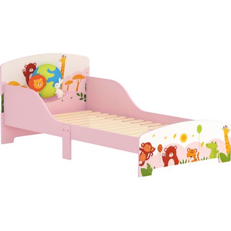 Lit Enfant - AIYAPLAY - motif animal, 140 x 70 cm avec sommier à lattes en bois, design bas sécurisé - rose (1/5)